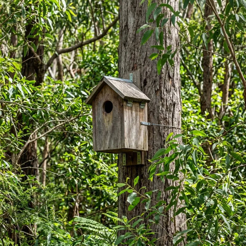 Animal nesting box installed as a humane alternative to a Rockbank roof cavity