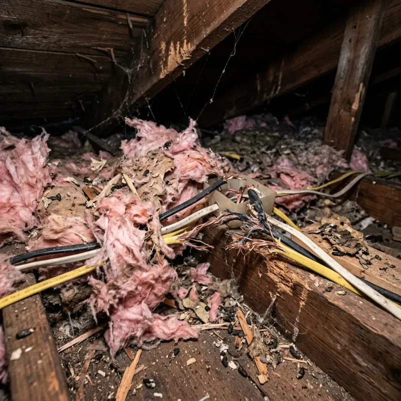 Contaminated ceiling insulation being assessed in a Rockbank roof space