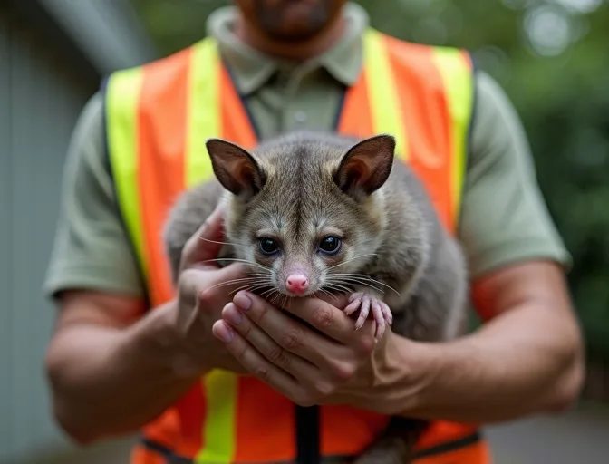 Animal handler safely recovering a deceased possum in Rockbank