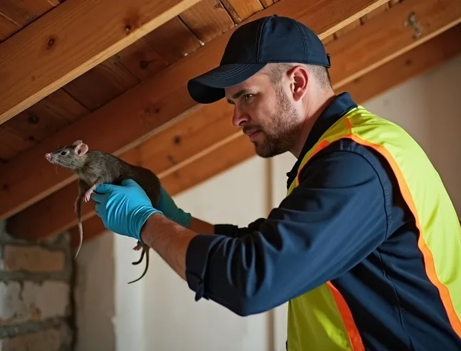 Technician inspecting a roof cavity for a dead rat in Rockbank